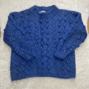 Icelandic Design vintage mohair wool cobalt blue colorful open knit sweater